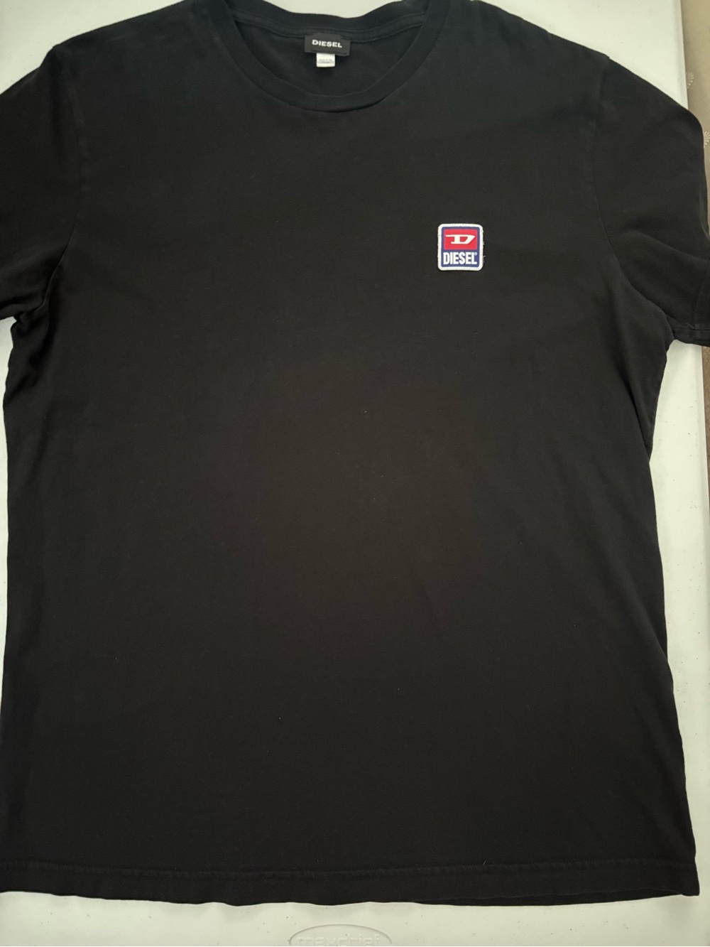 Diesel Black Short Sleeve Tee with Red & White Logo Patch